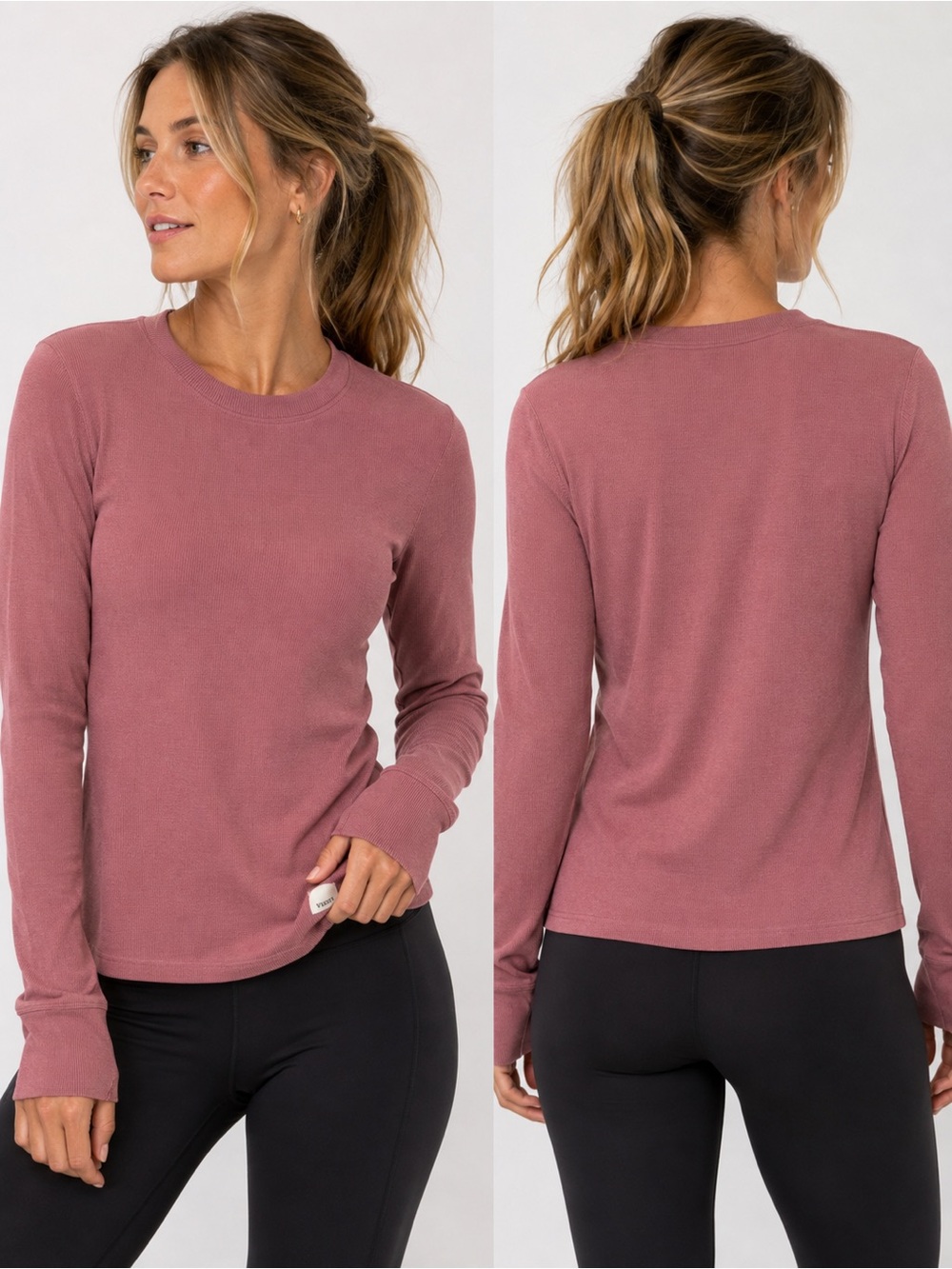 Vuori Ribbed Long Sleeve Performance Top XS/S Est Mauve Size Tag Removed